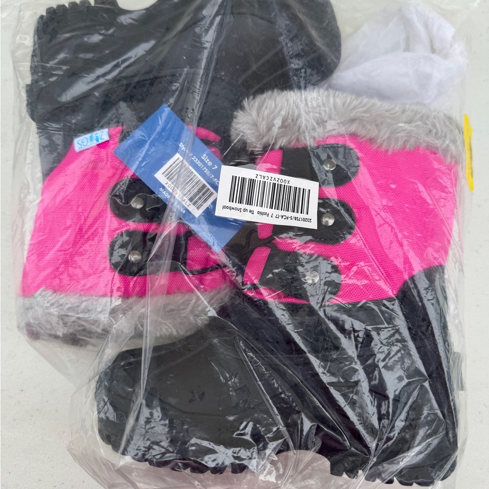 Pink and Black Winter Boots with Faux Fur Trim